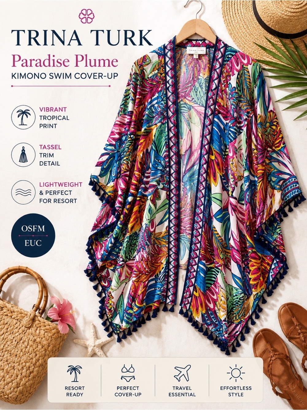 Trina Turk Paradise Plume Kimono Swim Cover-Up OSFM